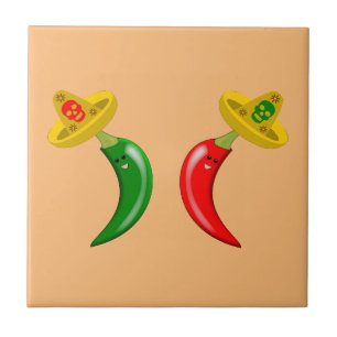 Day of the Dead Mexican Chilis Tile
