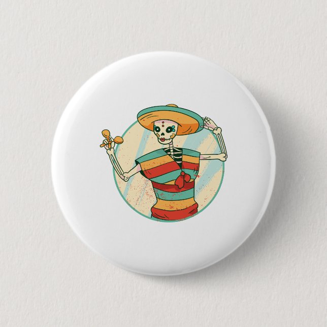 Day Of The Dead Mexican Skeleton Sugar Skull Gift 2 Inch Round Button (Front)