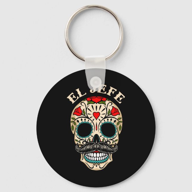 Day Of The Dead Mexico El Jefe Boss Sugar Skull Ha Keychain (Front)