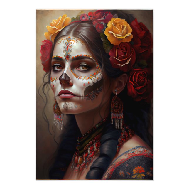 Day of the dead Mexico V3 - Women Oil paint Photo Print (Front)