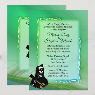 Day of the Dead Misty Green Wedding Invitation