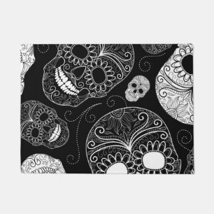 Day of the Dead Mosaic Art Black & White Doormat