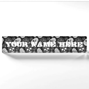 Day of the Dead Mosaic Art Black & White Nameplate