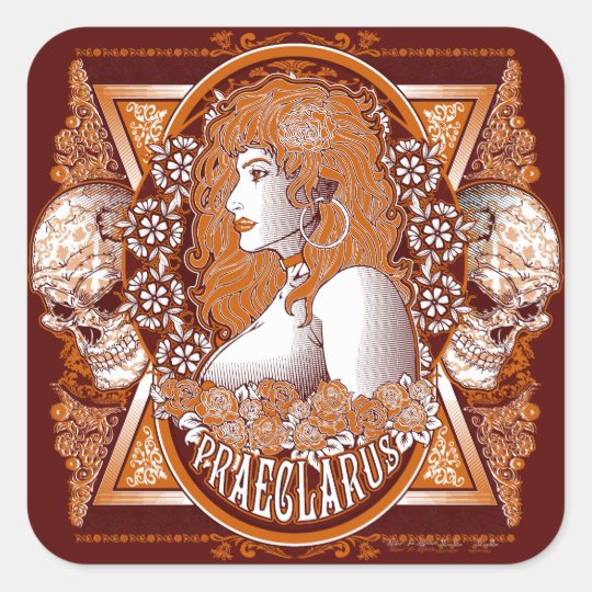 Day of the Dead orange and white lady with skulls Square Sticker