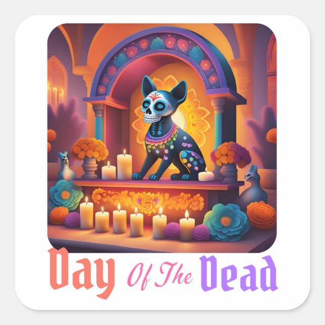 Day of the Dead Pet Altar Square Sticker (Front)
