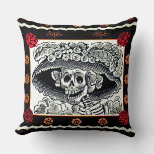 Day of the Dead Pillow - La Catrina with Roses