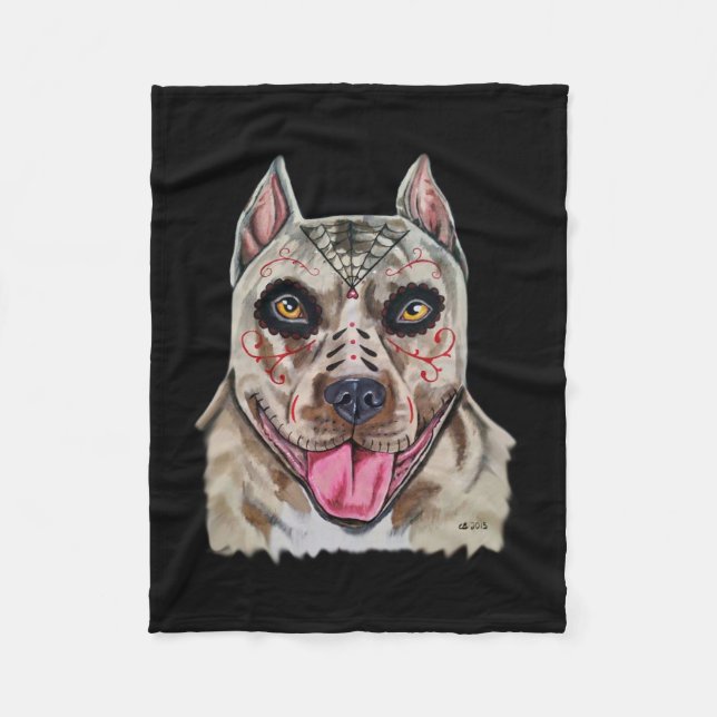 Day of the Dead Pitbull Fleece Blanket (Front)