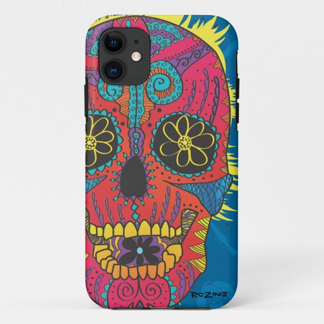 Day of The Dead Rainbow Skull Daisy Tribal Tattoo Case-Mate iPhone Case (Back)