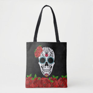 Day of the Dead Red Turquoise Sugar Skull Tote