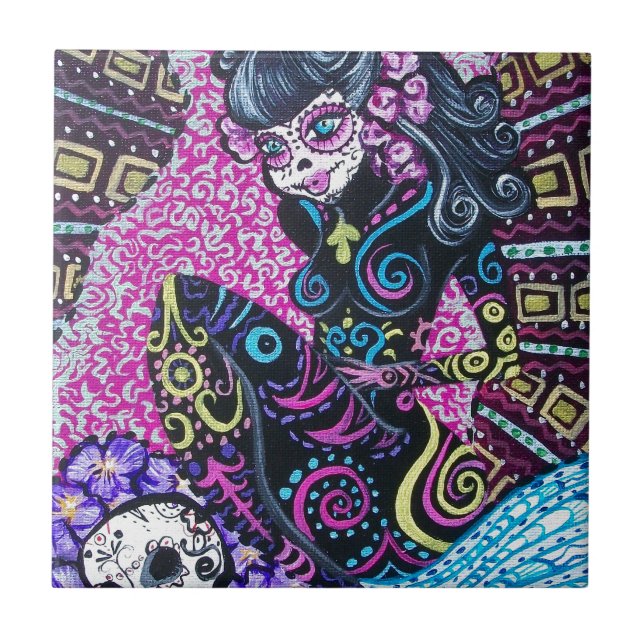 Day of the Dead Retro Mermaid Tile (Front)