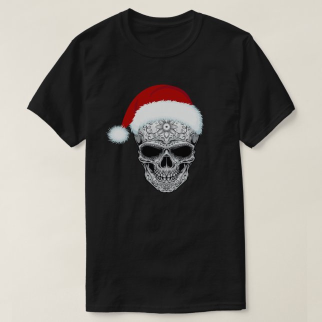 Day Of The Dead Santa Hat Sugar Skull Christmas T-Shirt (Design Front)