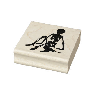 Day Of The Dead skeleton Boy pet cat silhouette Rubber Stamp