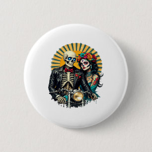 Day of the Dead Skeleton Couple Bikers 2 Inch Round Button