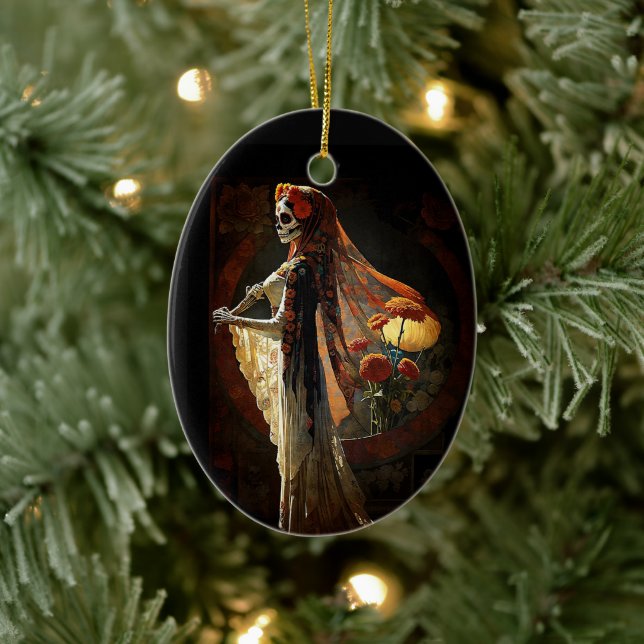 Day of the Dead Skeleton Goth Aesthetic Christmas Ceramic Ornament (Tree)