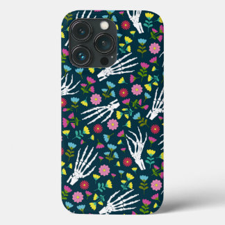 Day of The Dead Skeleton Hands Floral Black iPhone 13 Pro Case