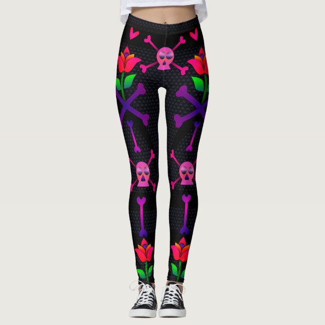 Day of the Dead Skull and Bones Leggings (Front)