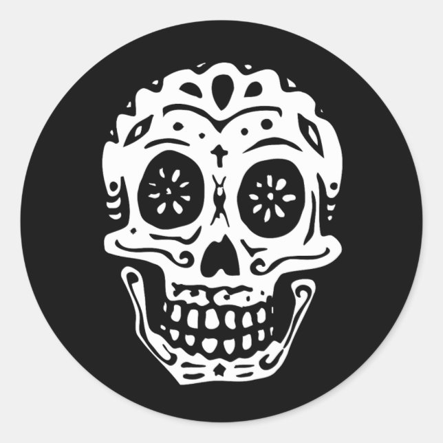 Day Of The Dead Skull-Black Classic Round Sticker (Front)