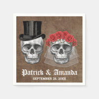 Day of the Dead Skull Couple Goth Wedding Napkins