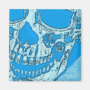 Day of the Dead Skull Designed Bright Bandana Blue Magnet