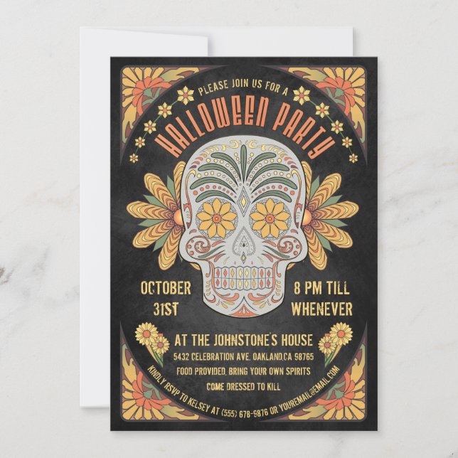 Day of the Dead Skull Halloween Party Invitations (Front)