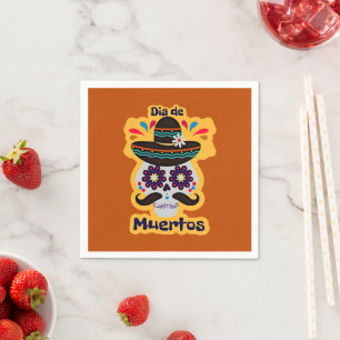 Day of the Dead Skull Hat Flowers Family Kids Napkin