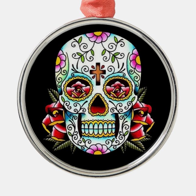 Day of the Dead Skull Metal Ornament (Front)