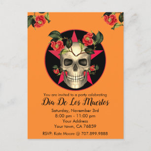 Day Of The Dead Skull Party Invitation Postcard
