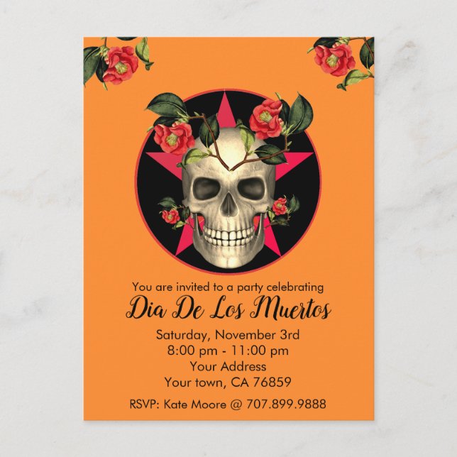 Day Of The Dead Skull Party Invitation Postcard (Front)