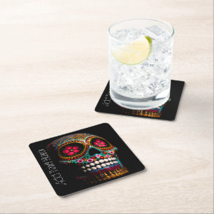 Day of the Dead Skull Square Paper Coaster