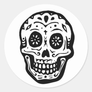 Day Of The Dead Skull-White Classic Round Sticker