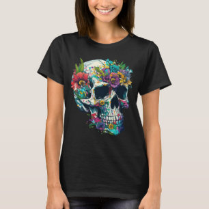 Day Of The Dead Skull With Colorful Flowers Flower T-Shirt