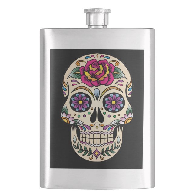 Day of the Dead Skull with Rose Hip Flask (Front)
