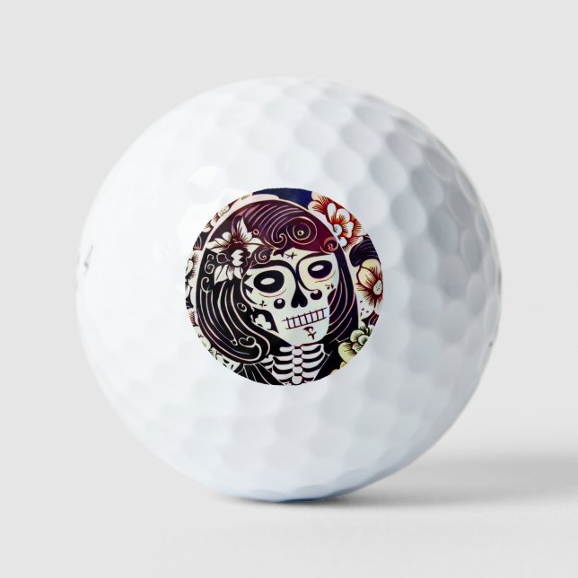 Day of the Dead Skull Woodcut (2) Golf Balls (Front)