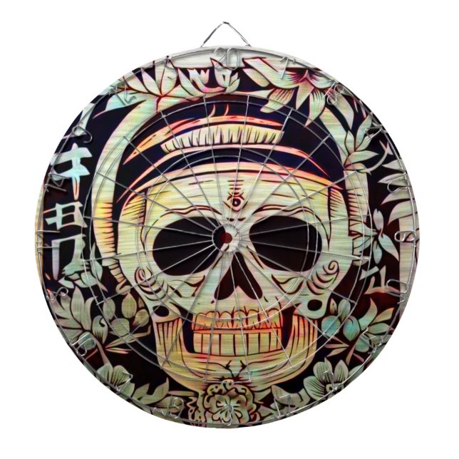 Day of the Dead Skull Woodcut (3) Dartboard (Front)