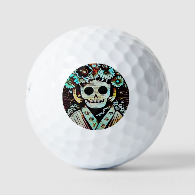 Day of the Dead Skull Woodcut (4) Golf Balls (Front)