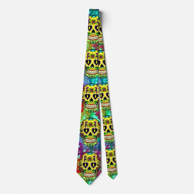 Day of the Dead Skull -Yellow Sugar Skull  Tie (Front)