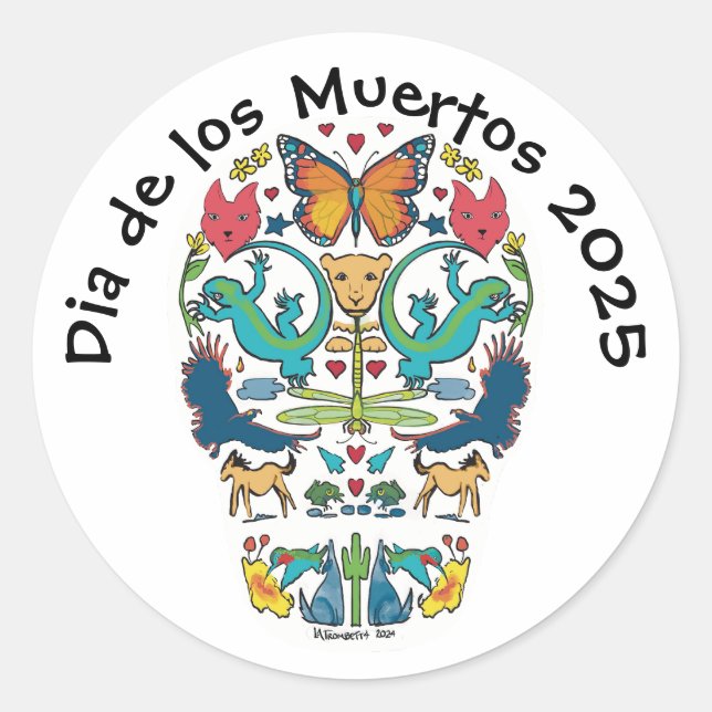Day of the Dead Spirit Animal Sugar Skull Sticker (Front)