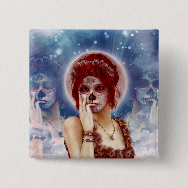 Day Of The Dead sugar doll 2 Inch Square Button (Front)