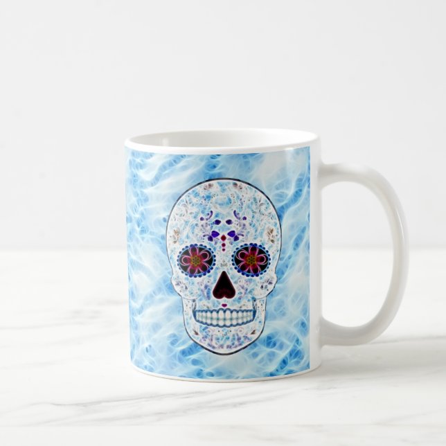 Day of the Dead Sugar Skull - Baby Blue Fractal Coffee Mug (Right)
