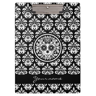 Day of the dead Sugar skull black and white Clipboard