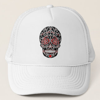Day of the Dead Sugar Skull - Black, White & Red Trucker Hat