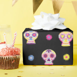 Day of the Dead Sugar Skull Black Wrapping Paper