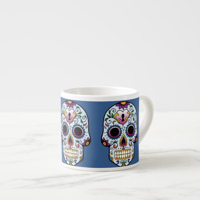Day of the Dead Sugar Skull Blue Espresso Cup (Front Right)