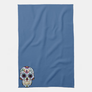 Day of the Dead Sugar Skull Blue Kitchen Towel