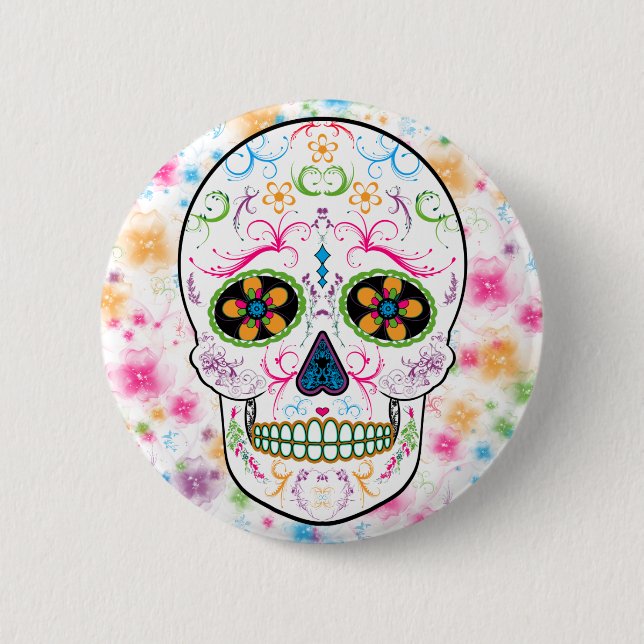 Day of the Dead Sugar Skull - Bright Multi Colour 2 Inch Round Button (Front)