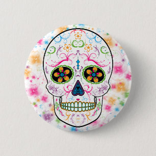 Day of the Dead Sugar Skull - Bright Multi Colour 2 Inch Round Button
