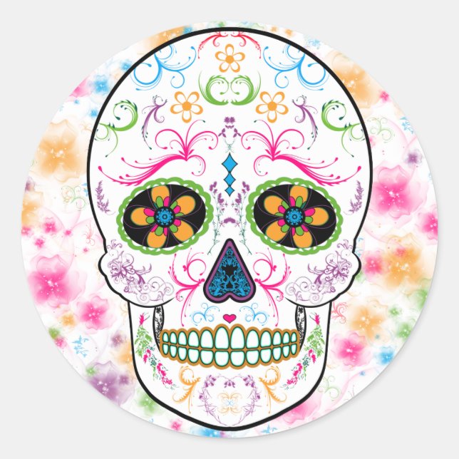 Day of the Dead Sugar Skull - Bright Multi Colour Classic Round Sticker (Front)