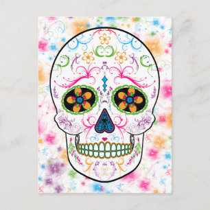 Day of the Dead Sugar Skull - Bright Multi Colour Postcard