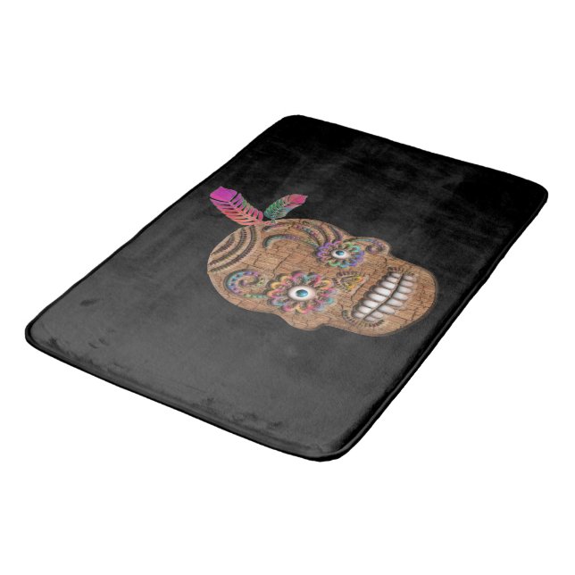 Day of the Dead Sugar Skull (Cedar) Bath Mat (Angled)
