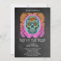 Day Of The Dead Sugar Skull Chalkboard Party Invi